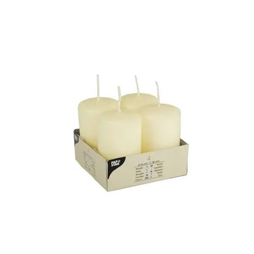 PAPSTAR * 4 50x80mm Pillar Candles Cream with Flat Head