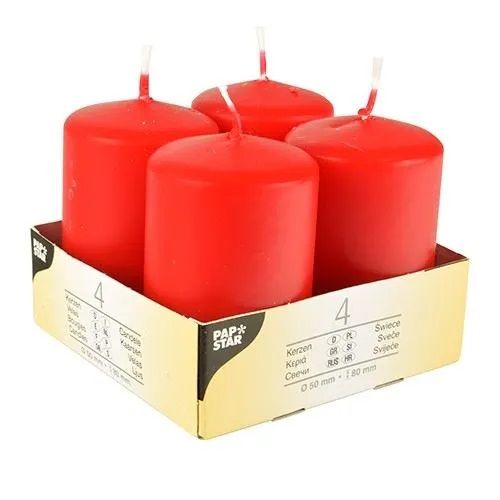 PAPSTAR * 4 50x80mm Pillar Candles Red