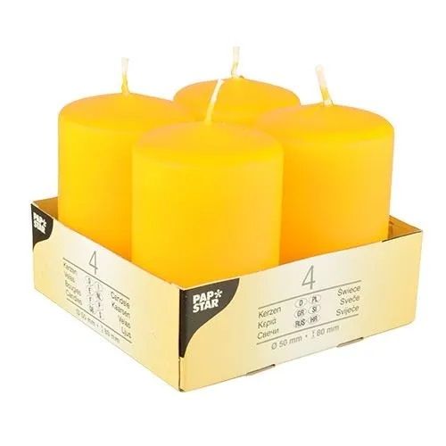PAPSTAR * 4 50x80mm Pillar Candles Yellow