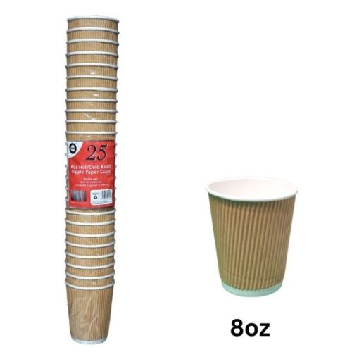DID 8OZ Hot/Cold Kraft Ripple paper Cups 25PK