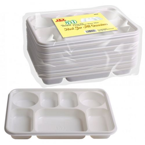 Dina Deluxe 7 Compartment Square Plastic Dinner Plates (50 Pack)