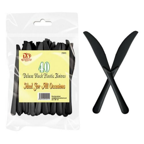Dina Deluxe Black Plastic Knives (40 Pack)