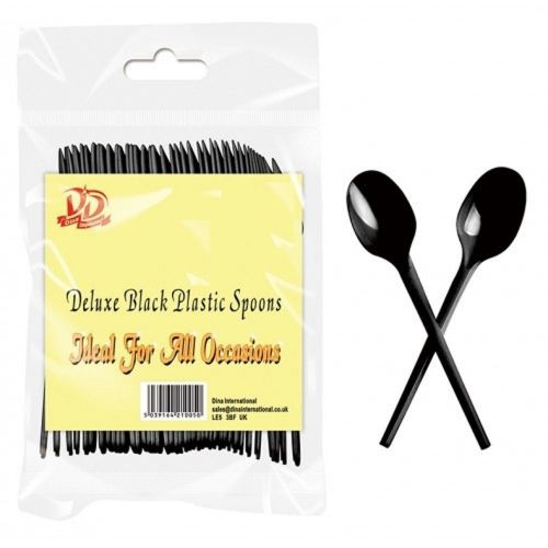 Dina Deluxe Black Plastic Spoons (30 Pack)
