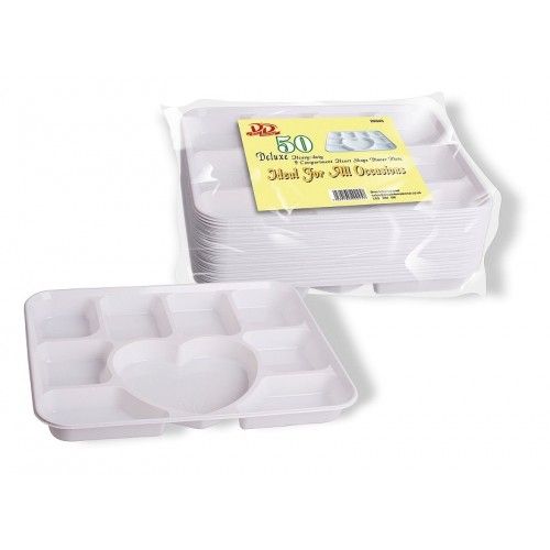 Dina Deluxe Heart Shape Plastic Dinner Plates 9 Compartment (50 Pcs)