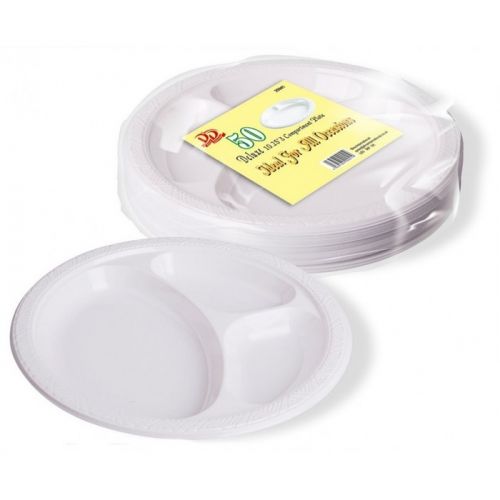 Dina Deluxe Round Plastic Plates 3 Compartment 10.25'' (50 Pcs)