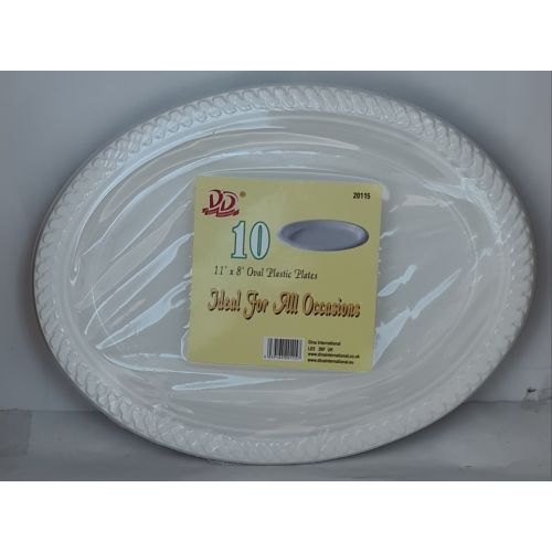 Dina Oval Plastic Plates 11''*8''  (10 Pcs)