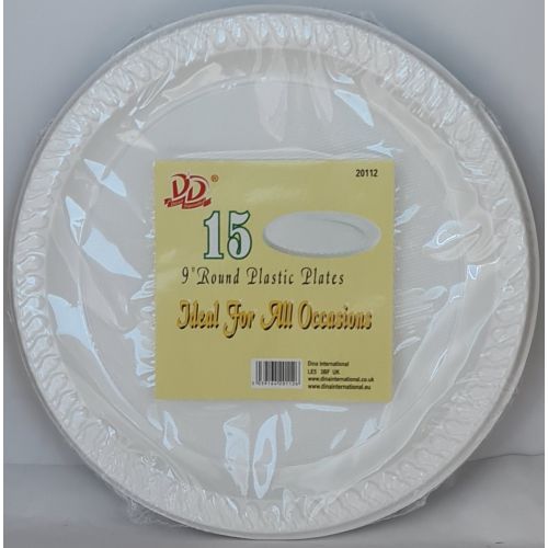 Dina Round Plastic Plates 9'' (15 Pcs)