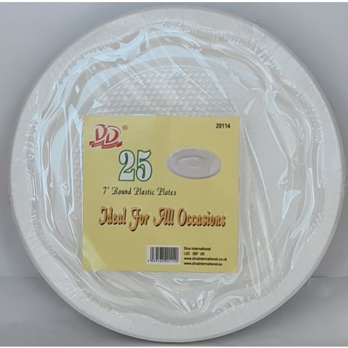 Dina Round Plastic Plates 7'' (25 Pcs)