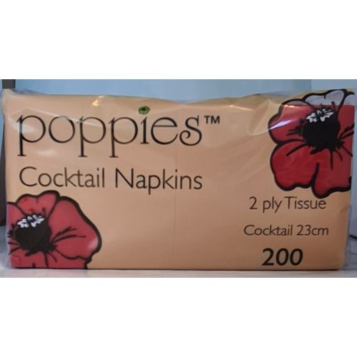 Poppies 2 Ply Cocktail Napkins Red 23cm (200 Pcs)