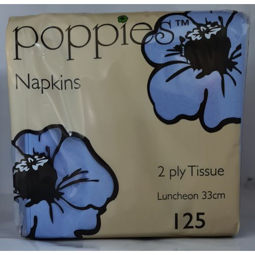 Poppies 2 Ply Napkins Baby Blue 33cm (125 Pcs)