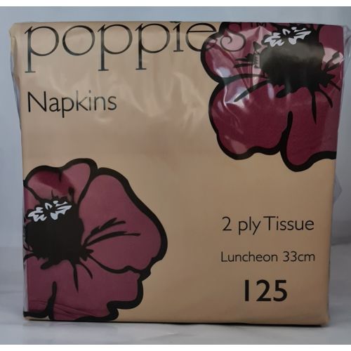 Poppies 2 Ply Napkins Bordeaux 33cm (125 Pcs)
