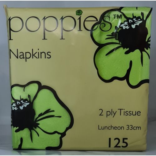 Poppies 2 Ply Napkins Lime Green 33cm (125 Pcs)