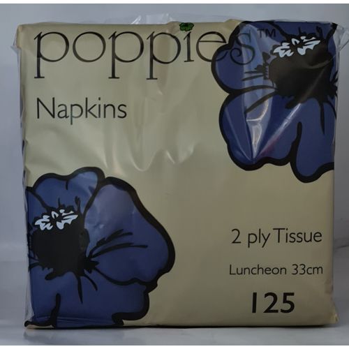 Poppies 2 Ply Napkins Navy Blue 33cm (125 Pcs)