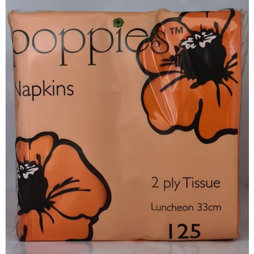 Poppies 2 Ply Napkins Orange 33cm (125 Pcs)