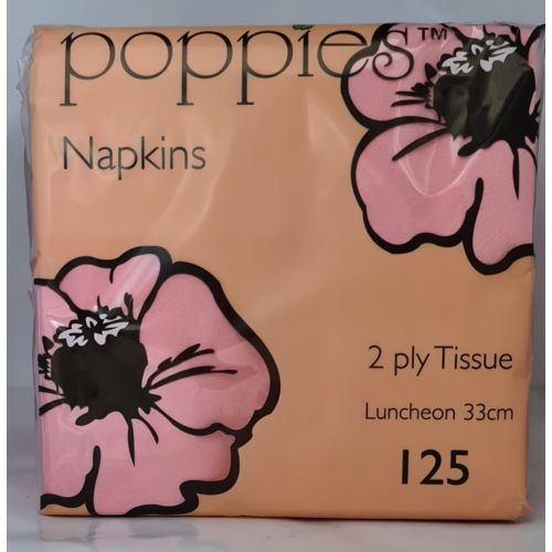 Poppies 2 Ply Napkins Pink 33cm (125 Pcs)