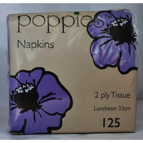 Poppies 2 Ply Napkins Purple 33cm (125 Pcs)