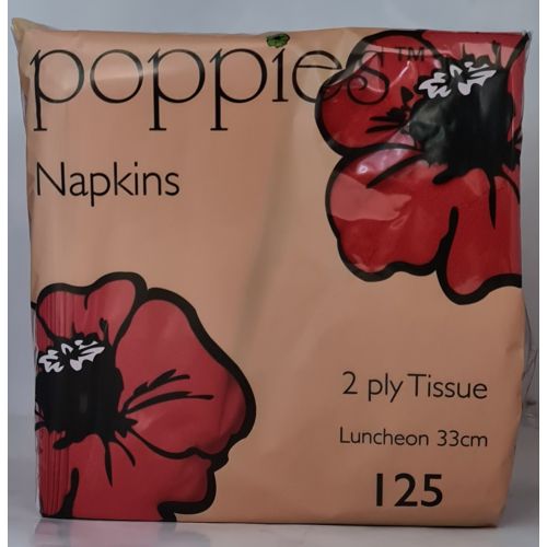 Poppies 2 Ply Napkins Red 33cm (125 Pcs)