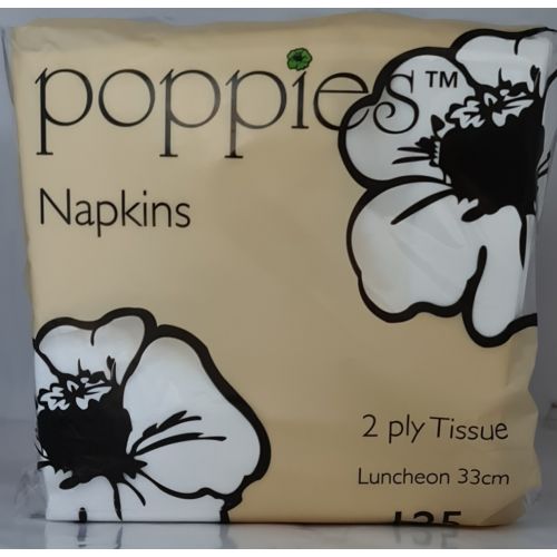 Poppies 2 Ply Napkins White 33cm (125 Pcs)
