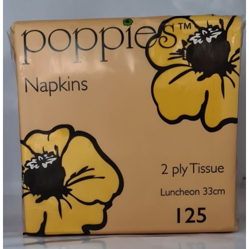 Poppies 2 Ply Napkins Yellow 33cm (125 Pcs)
