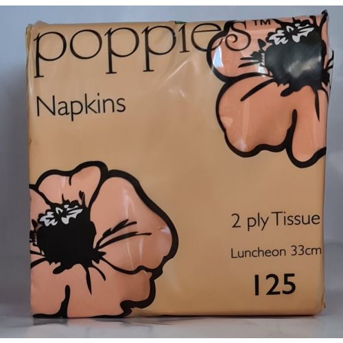 Poppies 2 Ply Napkins Peach 33cm (125 Pcs)