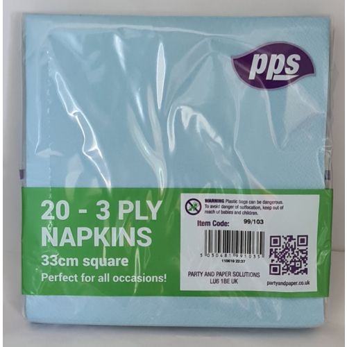 PPS 3 Ply Napkins Light Blue 33cm (20 Pcs)