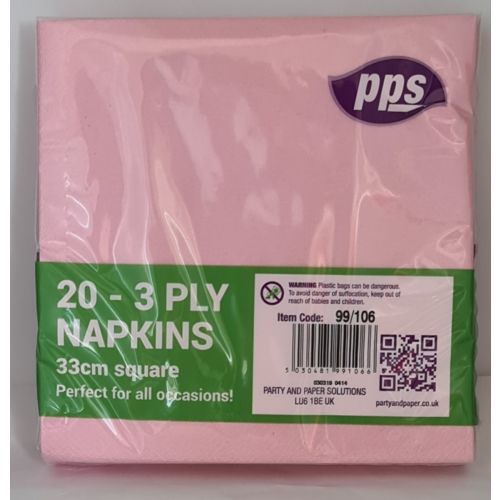 PPS 3 Ply Napkins Pink  33cm (20 Pcs)