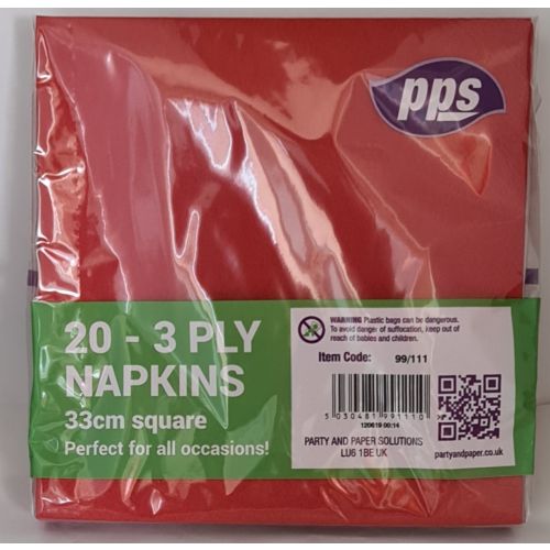PPS 3 Ply Napkins Red 33cm (20 Pcs)