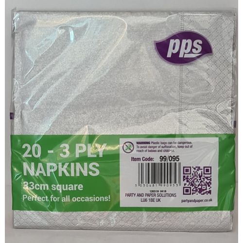 PPS 3 Ply Napkins Silver 33cm (20 Pcs)