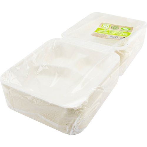 PPS Eco Friendly Bio Degradable 3 Compartment Bagasse Deep Food Box 1000ml (50 Pack)