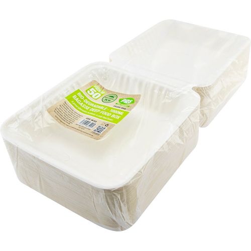 PPS Eco Friendly Bio Degradable Bagasse Deep Food Box 1000ml (50 Pack)