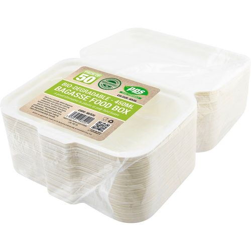 PPS Eco Friendly Bio Degradable Bagasse Food Box 450ml (50 Pack)