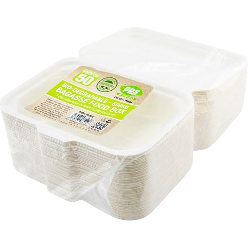 PPS Eco Friendly Bio Degradable Bagasse Food Box 600ml (50 Pack)