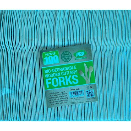 PPS Bio Degradable Wooden Cutlery Forks (100 Pcs)