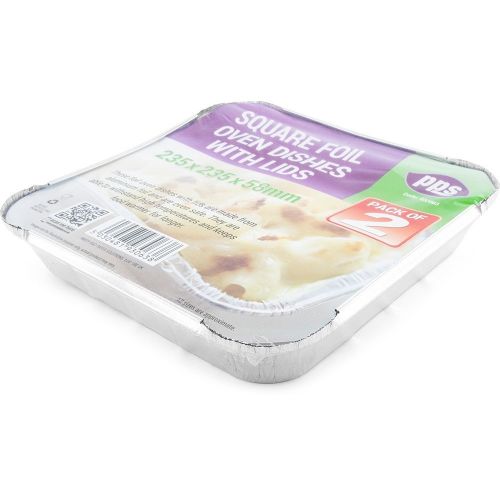 PPS Square Foil Oven Dishes With Lids (2 Pack) (235mm*235mm*58mm)