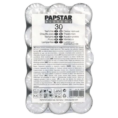 PAPSTAR 30 White Tealights 37mm x 16mm (4 hour burn)